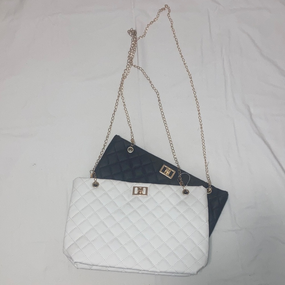 Elegant White and Black Quilted Chain Bags with gold hardware. U get both